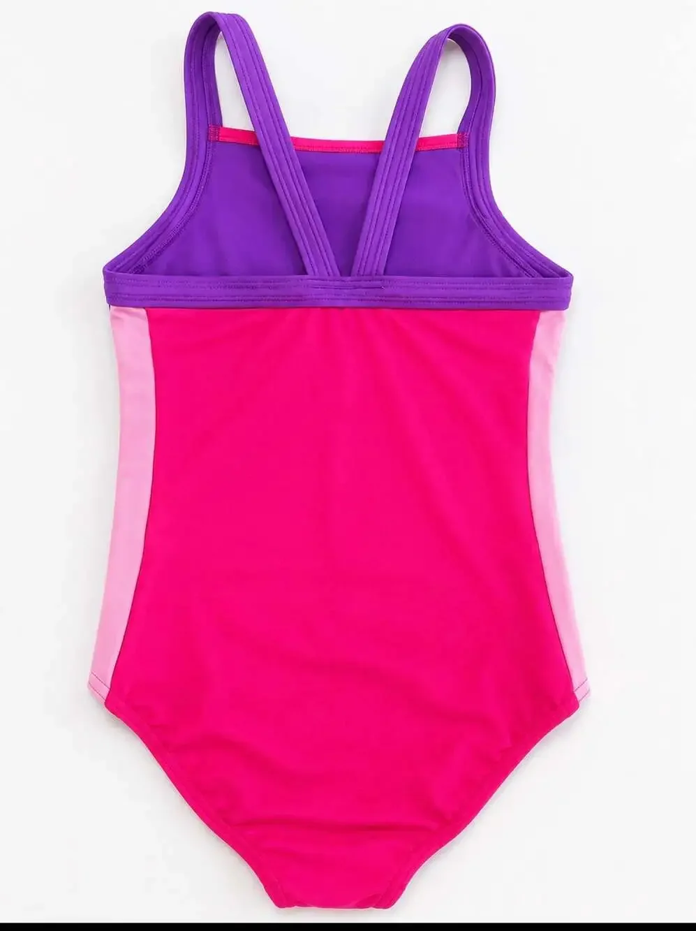 Speedo Girls Youth XL Pink Purple Infinity Splice 1 Piece Swimsuit UPF 50+